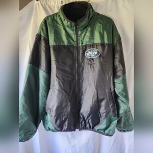 Jets Reversible Jacket-Mens Large- Windbreaker & Fleece-Green, Black,White